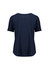 A navy blue women's blouse with short sleeves and a ruché texture, featuring a simple design and a logo.