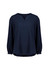A women's long sleeve blouse in navy blue with a relaxed fit and ruché detailing at the sleeves.