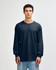 A navy unisex long sleeve T-shirt made from heavyweight cotton, displayed on a model against a plain background.