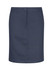 A navy chino skirt featuring a front button closure and structured design, complete with a logo.