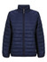 A ladies' puffer jacket in navy blue with a zip front and a sleek, quilted design. It includes a logo on the fabric.