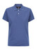 A ladies' polo shirt in navy blue featuring a classic collar and three buttons, with a logo on the label.