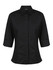 A black ladies' 3/4 sleeve button-up shirt with a fitted design and collar, featuring a logo.
