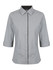 A grey ladies' 3/4 sleeve button-up shirt featuring a simple design and a logo.