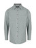 A green and white checkered long sleeve button-up shirt with a collar and logo detail.
