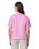 A pink heavyweight adult T-shirt displayed from the back, featuring a classic style and a simple design.