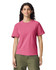 A pink heavyweight adult t-shirt with short sleeves, featuring a classic crew neck design.
