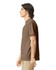 A brown adult heavyweight t-shirt displayed on a model in profile. The shirt has a simple design and features a logo.
