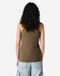 A women's racerneck tank top in olive green, featuring a fitted design and a logo on the back.