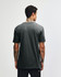 A unisex henley T-shirt in dark grey, featuring a plain back and casual fit. It includes a logo.