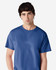 A blue Gildan Ultra Cotton adult T-shirt displayed on a male model, featuring a simple crew neck design and a logo.