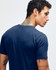 A navy blue short sleeve t-shirt with a fitted design, featuring a logo on the back.