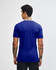 A blue unisex short sleeve T-shirt viewed from the back, featuring a plain design and a round neckline.