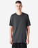 A unisex short sleeve t-shirt in dark grey, featuring a simple design and a logo on the front.