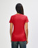A red Gildan Heavy Cotton ladies' T-shirt displayed from the back, featuring a fitted style and short sleeves.