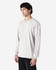 A long sleeve t-shirt in light grey, featuring a simple design and a logo on the chest.