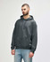A softstyle hooded sweatshirt in a dark grey colour, featuring a front pocket and a logo.