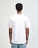 A white unisex short sleeve T-shirt with a relaxed fit, displayed from the back. It features a logo on the neck area.