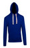 A blue men's brushed heavy fleece hoodie with a front pocket and a hood. It features a contrasting drawstring.