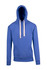 A blue men's brushed heavy fleece hoodie with a front pocket and light-coloured drawstrings.