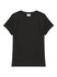 A black ladies' t-shirt with a classic crew neck and short sleeves, featuring a subtle branding label.