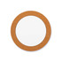 A round wireless charger with a cork texture border and a smooth white centre, featuring a logo.