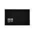 A black microfibre lens cloth made from RPET, featuring recycling logos and a pouch design.