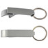 A drink bottle opener in sleek silver metal, featuring a keyring attachment for convenience.