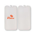 A white cooler brick with a logo design, featuring an orange floral motif on one side.