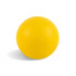 A yellow rubber ball with a smooth surface, featuring a round shape and a slight shadow.