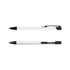 A black and white metal pen with a sleek design and a clip, featuring a discreet logo.