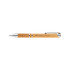 A bamboo pen with a silver clip and accents, featuring a logo on its barrel.