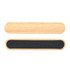 A bamboo nail file featuring a smooth wooden side and a textured black sanding surface. It has a simple design.