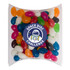 Assorted color mini jelly beans in a clear pillow pack, featuring a circular logo.