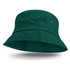 A green Bondi bucket hat with a wide brim and ventilation eyelets. It features a logo on the side.