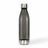 A drink bottle in a sleek grey design with a stainless steel cap and base, featuring a simple logo.