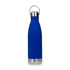 A drink bottle in vibrant blue with a stainless steel base and a hanger lid. It features a sleek, modern design.