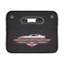 A black storage organiser with a handle and a logo featuring a car design. Ideal for office or business use.