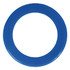 A blue donut-shaped flyer designed for promotional use.