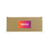 A brown cardboard box with a vibrant orange and purple label featuring a logo.