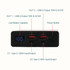 A black power bank with multiple USB outputs, LED battery indicator, and power button. Features two USB-A and two Type-C ports.