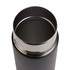 A drink bottle with a black exterior and a stainless steel interior. It features a rounded opening and has a logo.