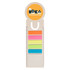 A bookmark designed like a milk carton, featuring a circular top with a logo and colourful sticky tabs in pink, orange, green, and blue.