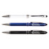 A set of three Columbia Aluminium Pens in white, blue, and black, featuring silver accents and logos.