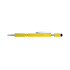 A yellow pen with a sleek design, featuring a silver clip and a grip section. It has a logo on the body.