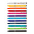 A collection of multicoloured pens in various shades, featuring a silver trim and branding on some.