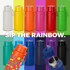 A drink bottle collection featuring various colours including white, yellow, pink, and black, with a logo on each.