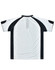 A men's polo shirt in white and black, featuring a logo on the back and a classic collar design.