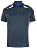 Men's sustainable poly/cotton polo shirt in navy with contrasting white panels. Features a collar and three-button placket.