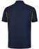 Navy blue men's polo shirt featuring contrast yellow detailing and a logo on the chest.